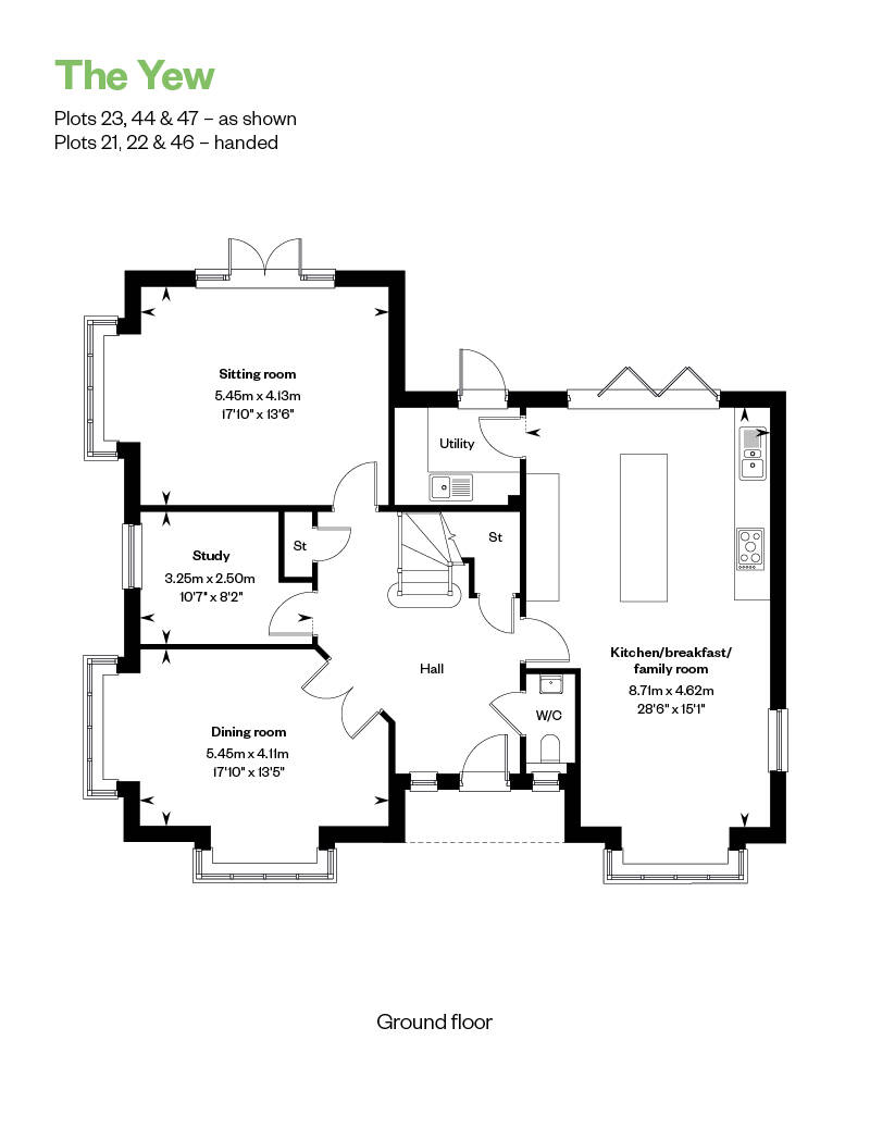 Ground Floor Floorplan for 5 bedroom home built by CALA Homes at The Orchards in Purton, Wiltshire, near Swindon 