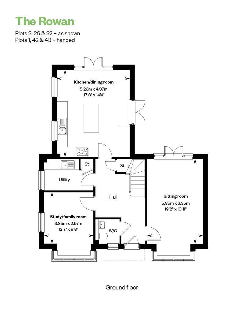 Ground Floor Floorplan for 4 bedroom home built by CALA Homes at The Orchards in Purton, Wiltshire, near Swindon 
