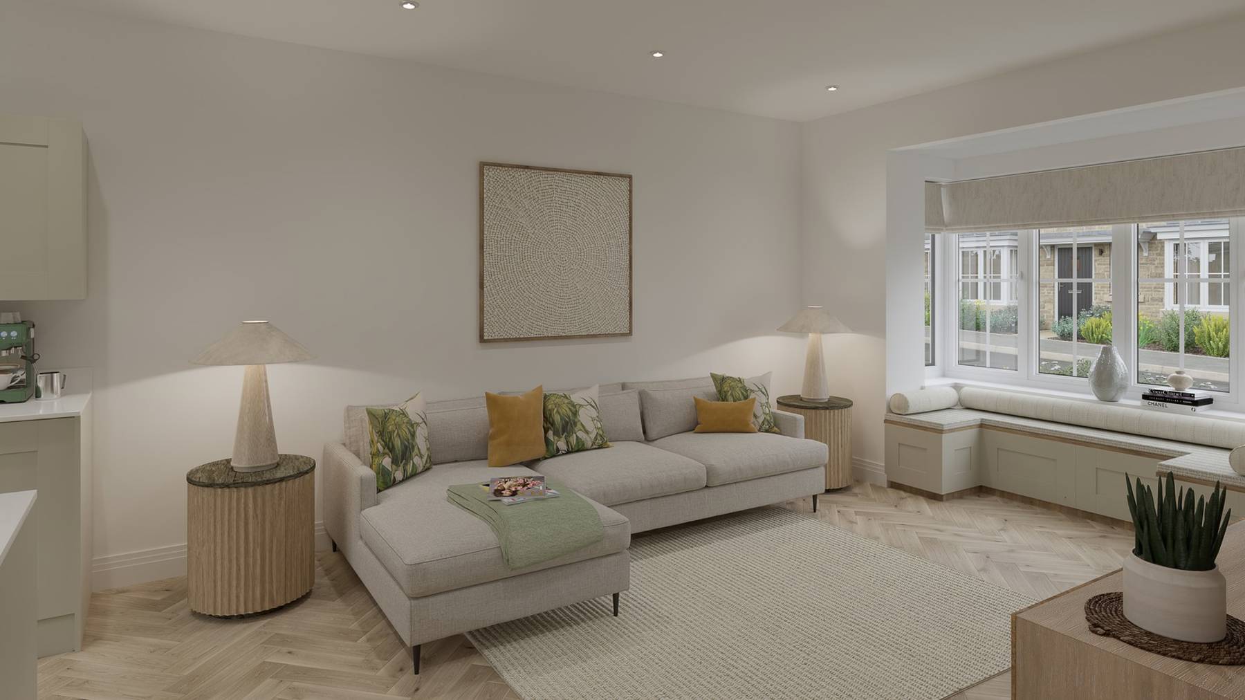 Computer generated image of the 5 bedroom Yew kitchen and family room at Cala's Purton development close to Swindon