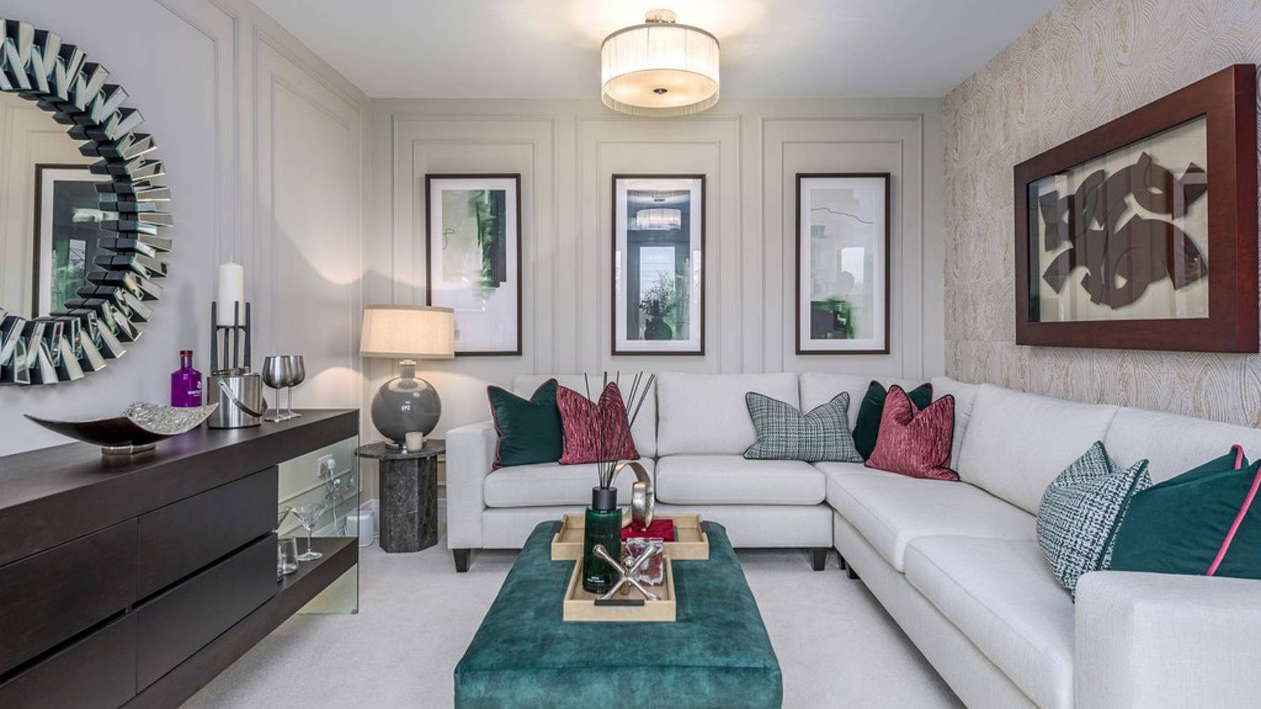 4 bedroom showhome | formal lounge with front-facing windows and elegant neutral décor