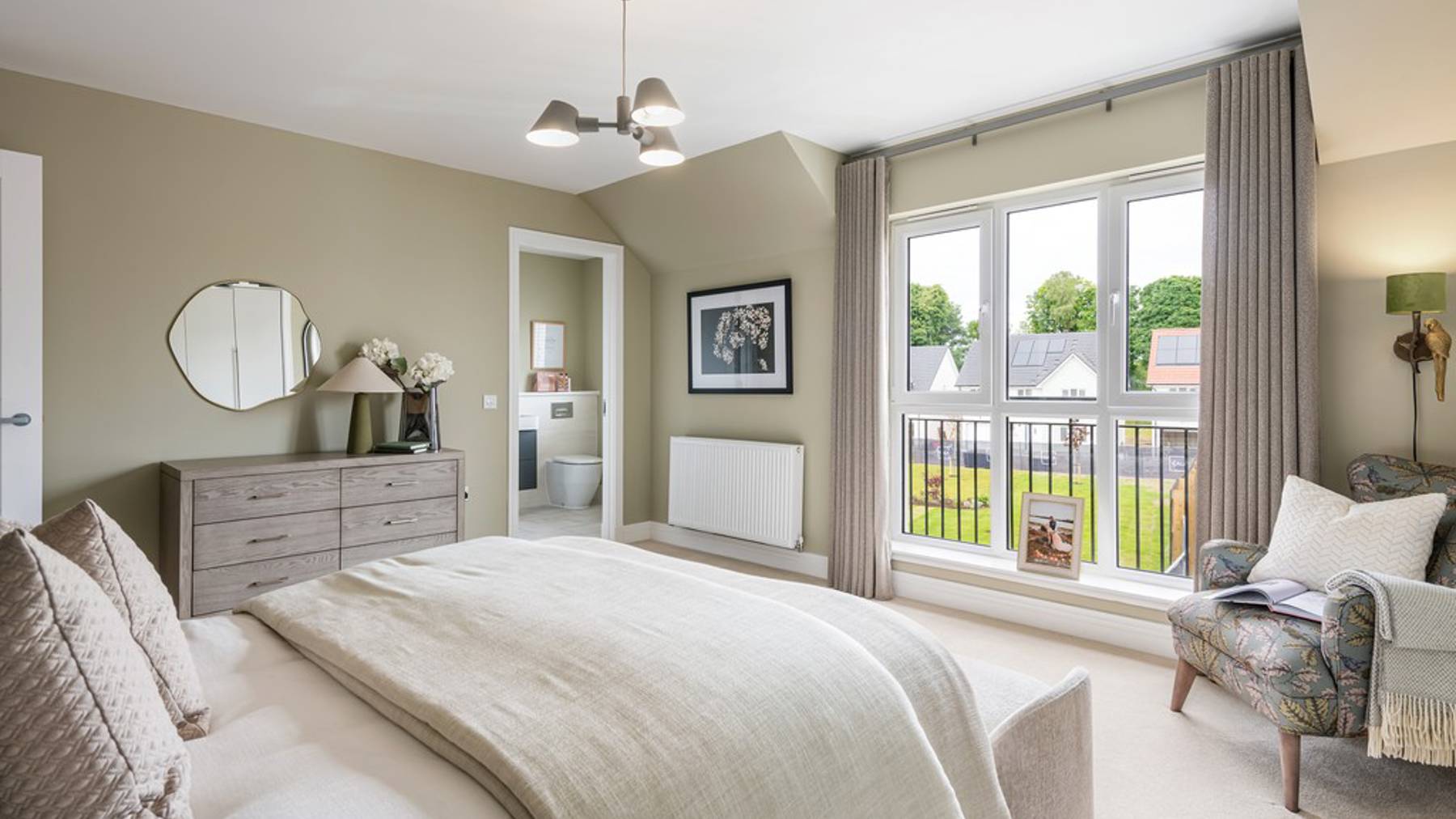 5 bedroom showhome | impressive bedroom with en-suite, Juliet balcony and fitted wardrobes as standard 