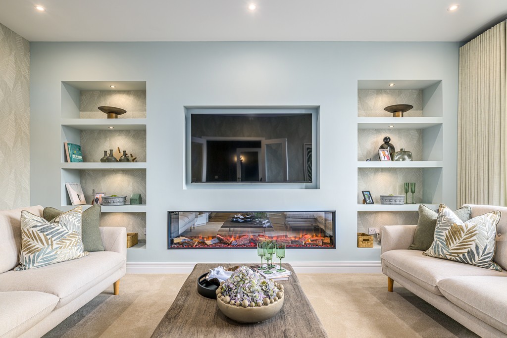 5 bedroom showhome | formal and cosy lounge with fireplace 