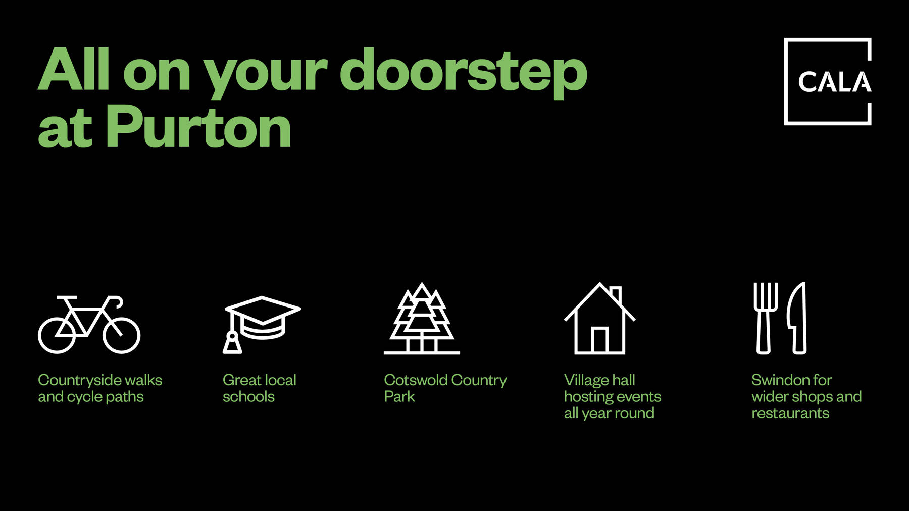 Banner showing local acticities for CALA Homes, Purton, The Orchards.